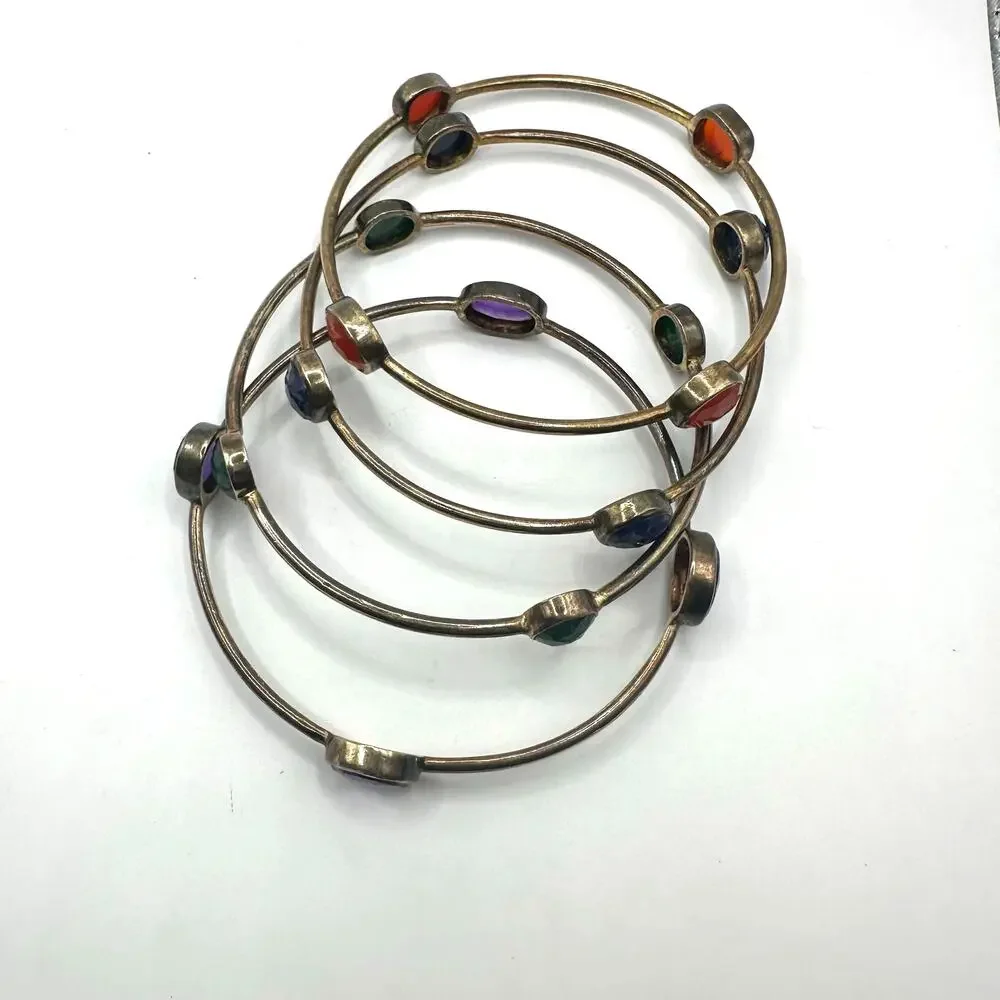 Lot of 4 Bangle Bracelets Casual Bohemian Boho Stackable Set Colorful Casual